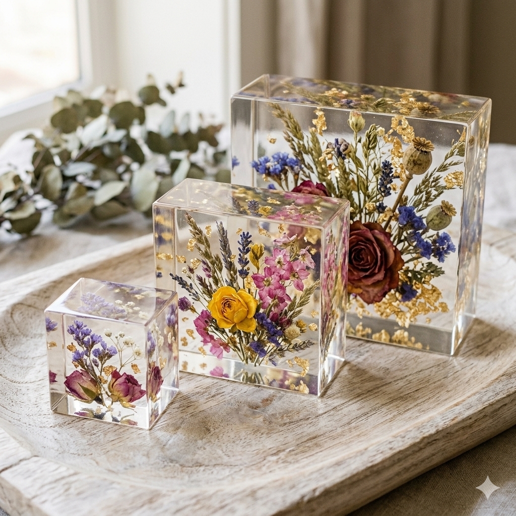 Preserved Flower Resin Block